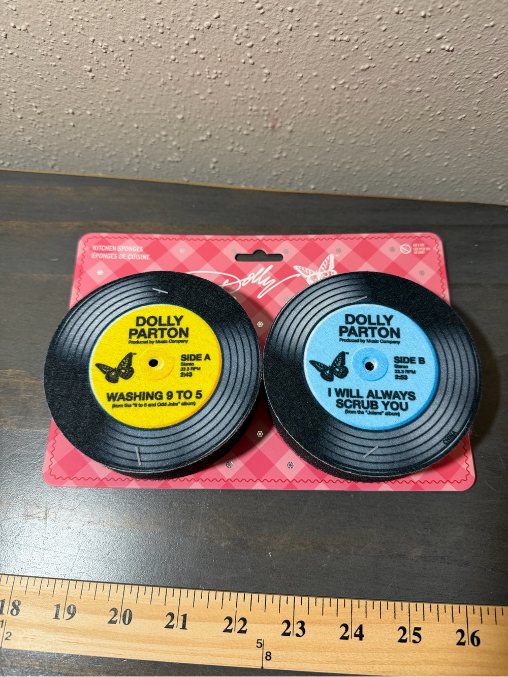 Dolly Parton Record-Style Kitchen Sponges in Yellow & Blue NWT